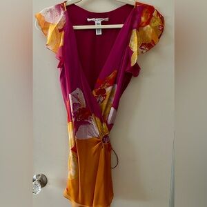 Tropical Diane Von Furstenberg Floral Print Silk Wrap Top